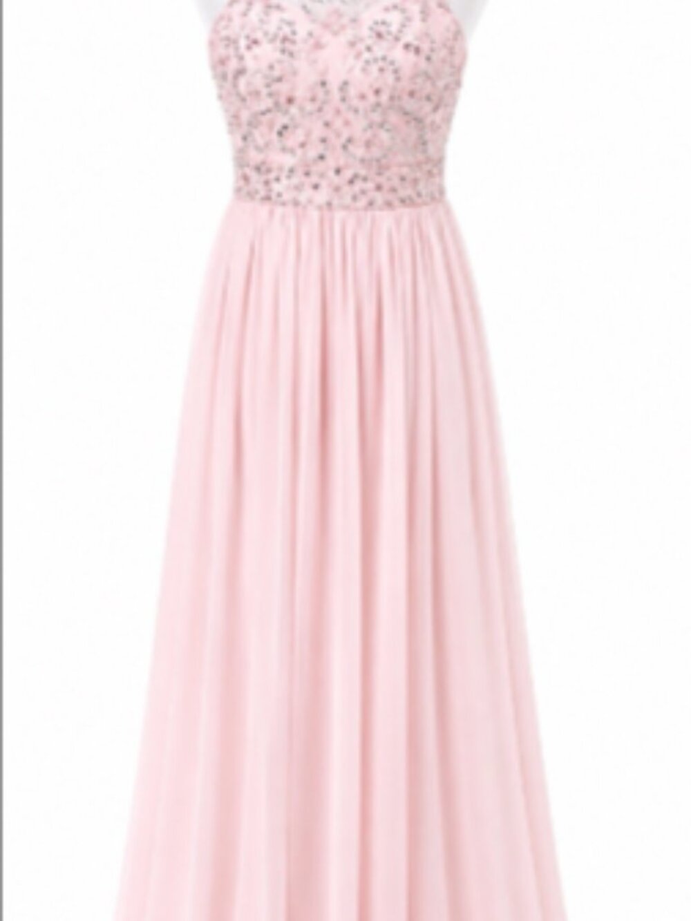 Hebeos Pink Beaded Halter Prom Dress S Long Formal Bridesmaid Flowy Gown